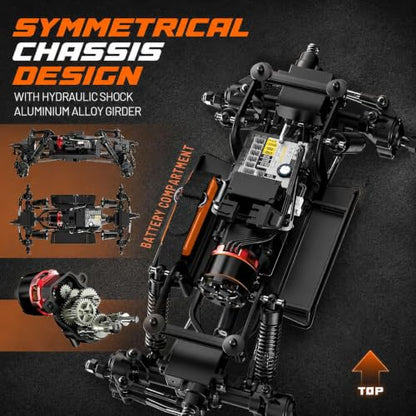 UDIRC UCX1804PRO 1/18 Brushless RC Crawler, 4-Wheel Steering Rock Truck | FOC Outrunner Motor, 2-Speed Transmission, Portal Axles, Hall Effect Radio, RTR 4x4 Off-Road RC Car for Adults - color: Red