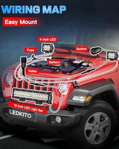 12Inch LED Light Bar and 2PCS 4Inch LED Cube Pods Lights Off Road Driving Lights with Switch 3Lead Wiring Harness Kit Triple Row Spot Flood Combo Light Bar for Trucks SUV UTV ATV Truck Pickup - size: 12In+2PCS 4In LED Light Bar Kit