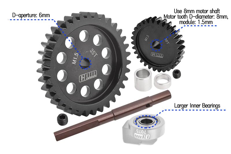 40Cr Carbon Steel M1.5 Spur Gear 35T + Motor Gear 30T for 1:5 Traxxas X Maxx 6S / X Maxx 8S / XRT 8S Monster Truck Upgrades