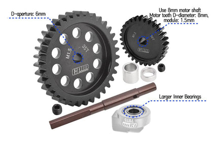 40Cr Carbon Steel M1.5 Spur Gear 35T + Motor Gear 30T for 1:5 Traxxas X Maxx 6S / X Maxx 8S / XRT 8S Monster Truck Upgrades