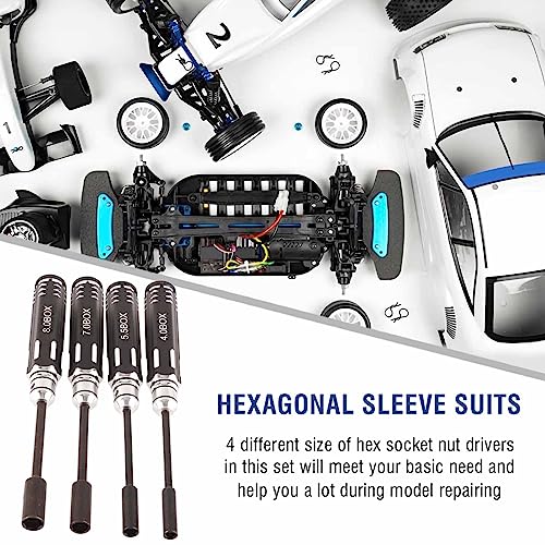RC Metal Hex NUT Driver Set,4Pcs RC Metal Hex NUT Key Socket Screw Driver Wrench Accessories 4.0MM, 5.5MM, 7.0MM, 8.0MM for RC Cars Model Airplanes ﻿