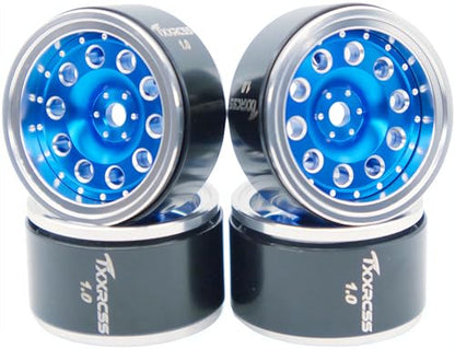 RC 1.0 Beadlock Wheels Offsets -2 Aluminum Rims for AX24 1/18 TRX4M All 1/24 Scale Axial SCX24 Deadbolt RC Crawler Car Wheels Upgrades 4Pc (Blue & Silver) - color: Blue & Silver