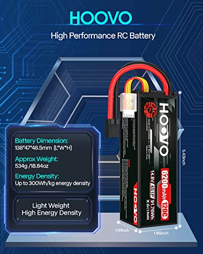 HOOVO 4S Lipo Battery 14.8V 6200mAh 120C RC Car Battery Hard Case TR Plug | 2 Pack Battery compatible for 1/8 and 1/10 Scale RC Car RC Buggy Truggy Truck Slash 4X4 Crawler Monster RC Hobby - style: 4S 6200mAh
