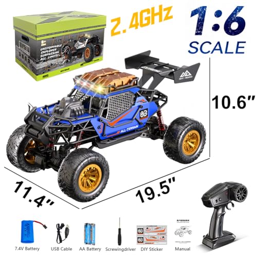 Extra Large 1:6 Scale Remote Control Car for Kids,4WD Full-proportional Off Road Mega RC Monster Trucks，19.5 Inch 2.4Ghz Rock Crawler Toy All Terrain Climbing, Christmas Birthday Gift for Kids Adult