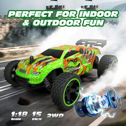 Tecnock RC Cars for Kids, 1:18 Scale 2WD RC Car with USB-C Easy Charging, 2.4GHz Remote Control Car with LED Lights & 50 Mins Playtime, Toys Gifts for Boys & Girls Ages 8-12 - color: Light Green