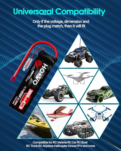 HOOVO 3S Lipo Battery, 11.1V 3000mAh 80C RC Battery Pack Softcase T Plug | 2Packs shorty lipo battery for RC Car Truck Buggy Crawler Airplane Boat RC Vehicle