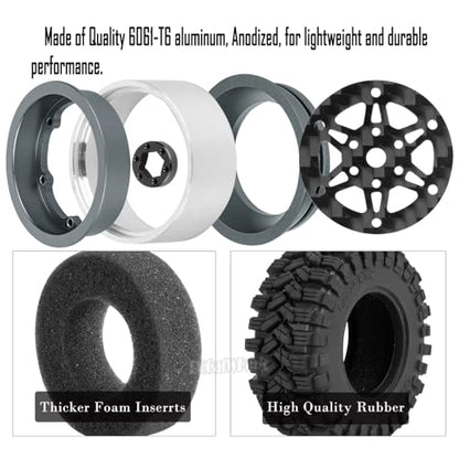 RC 1.2" Carbon Fiber Beadlock Wheels and Tires for 1/18 TRX4M,1/24 SCX24 RC Crawler Car,4PCS Carbon Fiber 1.2 Wheels Rims & Rubber Tires - B - style: 1.2 Tires - (B)