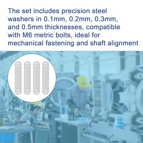 M6x12mm Precision Shim Washers for Shaft Alignment, 304 Stainless Steel | 0.1, 0.2, 0.3 and 0.5mm thin spacers for M6 metric bolts, mechanical fastening, component spacing and machinery setup - size: M6X12