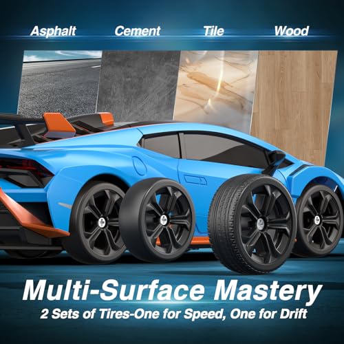 Lamborghini Remote Control Car, 1:24 Scale Officially Licensed Lambo Toy Car, 25KM/H High Speed Fast RC Drift Car with LED Light 2.4GHz Model Cars for Boys Girls Kids Adults Birthday Ideas Gift - color: Blue