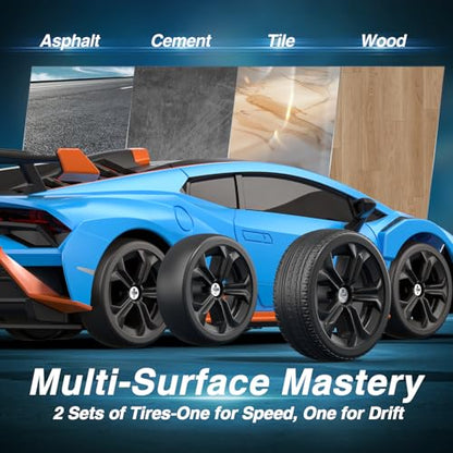 Lamborghini Remote Control Car, 1:24 Scale Officially Licensed Lambo Toy Car, 25KM/H High Speed Fast RC Drift Car with LED Light 2.4GHz Model Cars for Boys Girls Kids Adults Birthday Ideas Gift - color: Blue