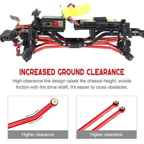 High Clearance Steering Links Set for Axial SCX24 C10 AXI00001 Wrangler JLU AXI00002, 8PCS (Red) - color: Red