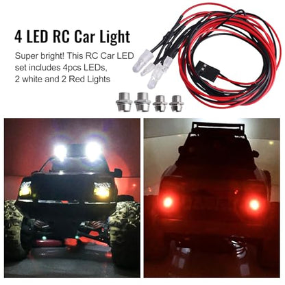 HobbyPark 4 LEDs RC Car Light Headlights Taillight Kit Accessories for Traxxas Slash 4X4 2WD Rustler VXL 4Tec 2.0 Arrma HSP Tamiya Redcat RC4WD Axial SCX10 Truck Tank Crawler(2 Red +2 White)