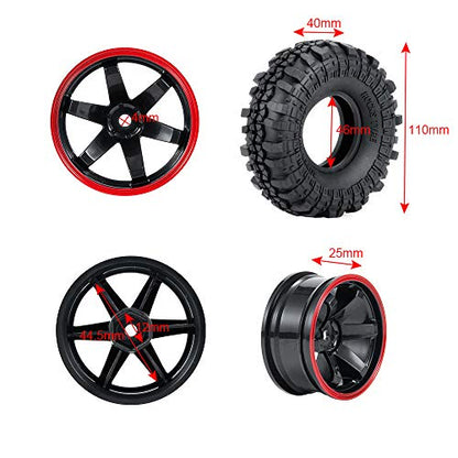 4PCS 110mm 1.9" Rubber Tires & Plastic Wheel Rim | 12mm Hex Hub, For 1/10 Axial SCX10 TRX4 D90, RC Crawler Car