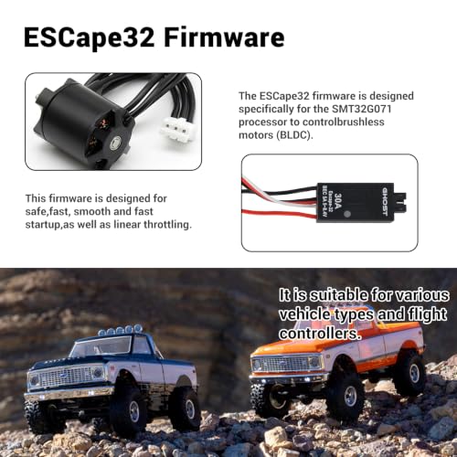 Ghost Brushless ESC ESCape32 30A Mini ESC 2-6S with 5A BEC 8.4V Electronic Speed Controller for RC Boat 1/18 1/24 Crawler Car Axial SCX24 TRX4M with ESCape32 WiFi-Link