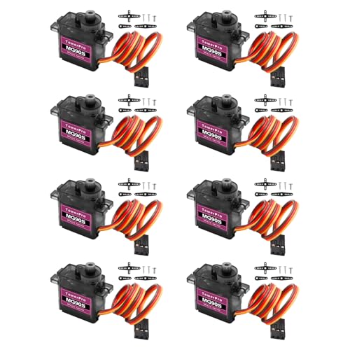 MG90S Micro Servo Motor Kit AYWHP 8 Pcs MG90S Servo Metal Gear Micro Servo for RC Helicopter/Car/Boat Micro Plane Mini Servos for Arduino Project(Servo Control Angle 0-180°) - size: 8