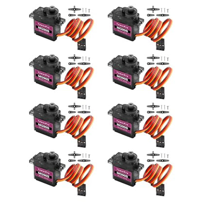 MG90S Micro Servo Motor Kit AYWHP 8 Pcs MG90S Servo Metal Gear Micro Servo for RC Helicopter/Car/Boat Micro Plane Mini Servos for Arduino Project(Servo Control Angle 0-180°) - size: 8