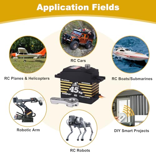HobbyPark Waterproof 45KG High Torque Servo Motor 8.4V HV RC Servo Brushless Metal Gear Digital Servo with 25T Servo Horn for 1/8 1/10 1/12 RC Crawler RC Truck RC Car Robot DIY Control Angle 180°