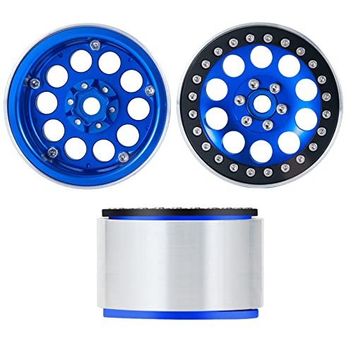 Aluminum 2.2" Beadlock Wheels Rims 35mm for 1/10 RC Crawler Truck Car SCX10,SCX10-II,TRX4,Wraith,4PCS (Blue) - color: Blue
