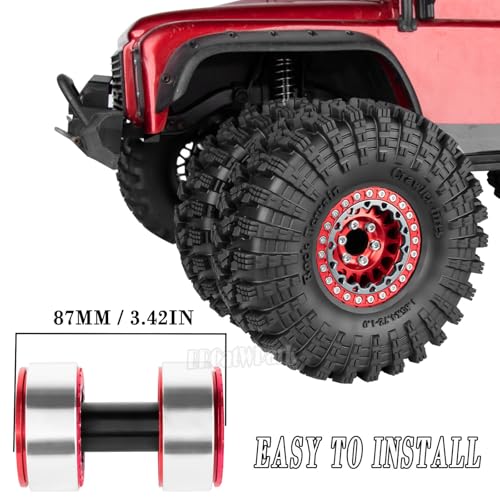 RC 1.9 Dually Beadlock Wheels Rims w/Adjustable Offset for 1/10 TRX4 TRX6 SCX10 SCX10 II 90046 SCX10 III AXI03007 SCX10 Pro Gen7/8 D90 VS4-10 MST CFX RC Crawler Car,4Pcs Alloy Rims,Red - color: Red - (Wheels Rims)