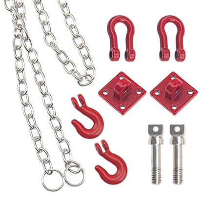 1/10 RC Metal Tow Hook with Trailer Tow Chain Buckle Shackles RC Decorations Accessories Compatible with Axial SCX10 Traxxas TRX4 90046 Tamiya CC01 D90 TF2 1/10 RC Crawler Car