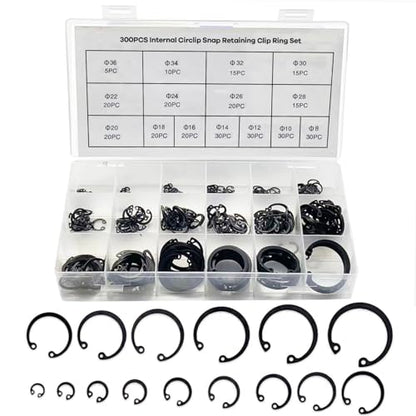 Boatsea 300-Pcs Internal Circlip Snap Retaining Clip Ring Assortment Set, Alloy Steel Internal Snap Ring Circlip Snap Retaining Clip Ring Assortment Set, Includes 15 Sizes of M8-M36 - size: Internal Retaining 300PCS