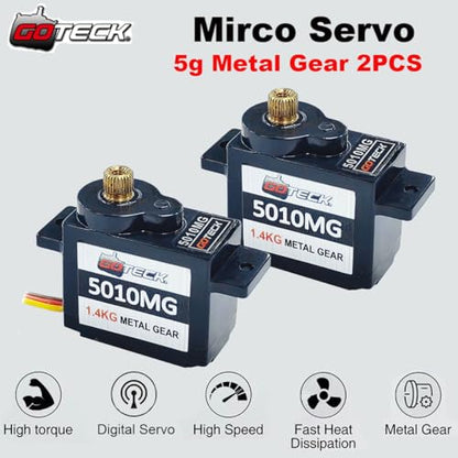 GOTECK 2PCS 5g Mini Servo, Micro Full Metal Gear Digital Servo,for RC Car Model Boat Fixed-Wing Helicopter Airplane Robot Toy - color: Gs5010mg