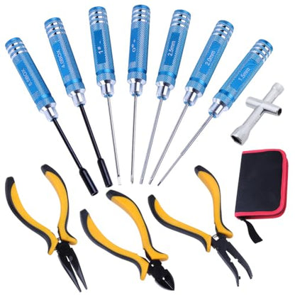 Hobbypark 11 in 1 Professional Multi RC Tools Kits Box Set Hex Driver Allen Keys Screwdriver Pliers Wrench Repair for RC Car Multirotors Airplane Boat