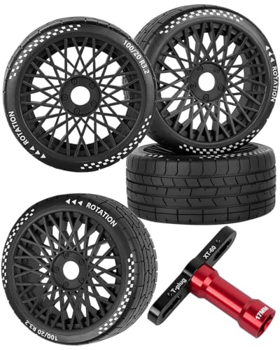RC Wheels RC Tires for 1/8 Typhon 6S BLX,1/7 Infraction 6S BLX,Limitless,4PCS RC Wheels and Tires RC Truck Tires,Highway Tires Soft Tires,Black