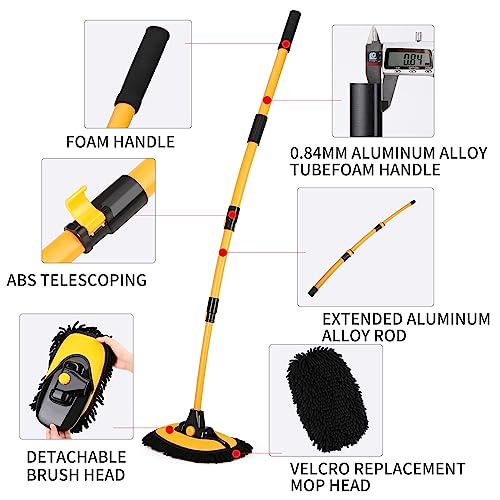 57'' Car Wash Brush with Long Handle Chenille Microfiber Car Wash Kit， Mitt Retractable Bent Pole Car Wash Brush for Cars RV Truck Boat (Ginger) - color: Ginger