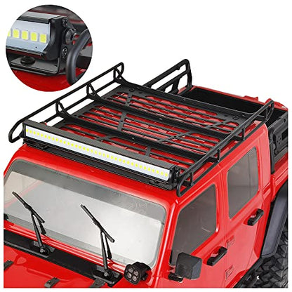 RCLIONS Stainless Steel RC Roof Rack with LED Light Bar for Axial SCX10-III AXI03007 1/10th RC Crawler Truck Car