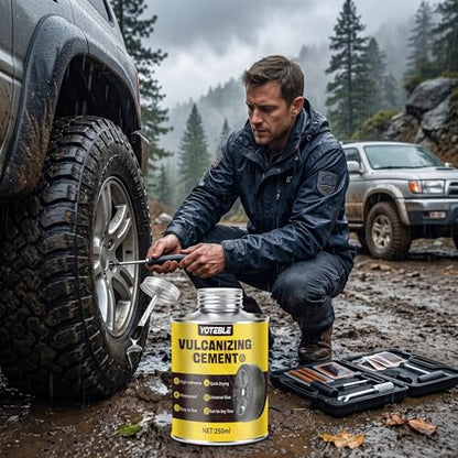 Vulcanizing Cement, Waterproof & Fast Dry Formula for Rubber, 250ml | Tire Repair Glue with Brush, Long-lasting, Heavy Duty Rubber Cement Glue for Motorcycle, Bike, Car and Any Rubber Material
