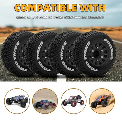 12mm/14mm/17mm Hex RC Wheels and Tires RC Truck Tires 1/10 Scale Tyres Detachable Replacement RC Car Tires for Arrma Senton Tires Slash Tires Fury Axial Redcat Rc4wd Hex (Black) - color: Black