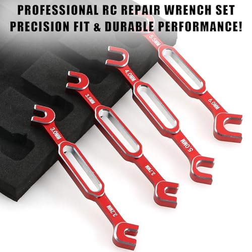 4PCS RC Wrench 3.0/3.2/3.5/3.7/4.0/5.0/5.5/6.0mm Turnbuckle Nut Ball Joint Remover Aluminum Alloy RC Car Repair Tool For RC Crawler Monster Truck Off Road Car Drone Boat Upgrade Parts, Red - color: Red