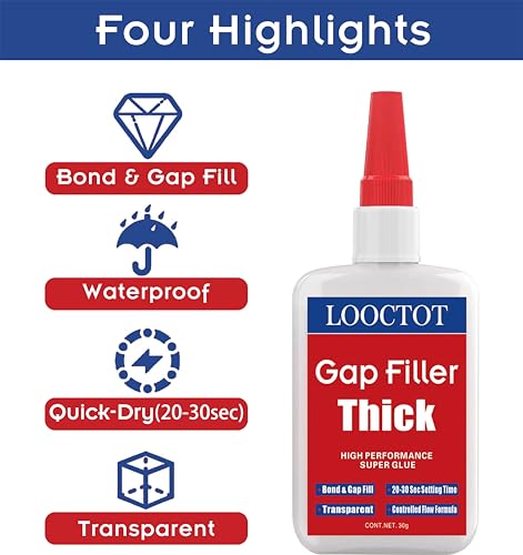 LOOCTOT 60g(2.12 oz) Gap Filler Thick Super Glue Premium Adhesive,CA Glue for Woodworking, Woodturning, Hobby Models, Glass, Plastic, Rubber, Metal.Quick-Dry Waterproof Clear - style: CA-thick