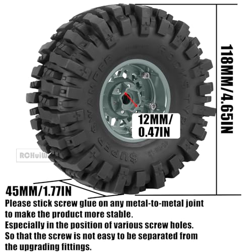 RC 1.9 Beadlock Wheels 1.9 Beadlock Tires for 1/10 SCX10 90046 AX103007 TRX4 TRX6 D90 VS4-10 MST CFX Gen8 7 RC Crawler,Alloy Aluminium rc Wheel Rim w/Rings & Rubber Tires,Titanium w/Black - color: Titanium(4pcs)