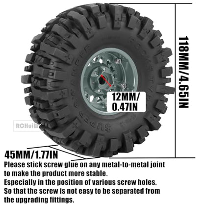 RC 1.9 Beadlock Wheels 1.9 Beadlock Tires for 1/10 SCX10 90046 AX103007 TRX4 TRX6 D90 VS4-10 MST CFX Gen8 7 RC Crawler,Alloy Aluminium rc Wheel Rim w/Rings & Rubber Tires,Titanium w/Black - color: Titanium(4pcs)