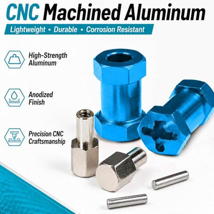 4PCS 12mm Hex Hub 20mm Aluminum Extension Hex for Axial SCX10 D90 90046 | 20mm CNC Wheel Hex Extenders for 1/10 RC Crawlers Redcat Gen7/Gen8 CC01 RC4WD Wider Stance & Tire Clearance with M4 Nuts Pins - color: skyblue
