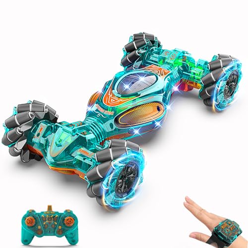RC Cars, 1:12 Gesture Sensing Stunt Car Toys for Boys Girls 6-12 Year Old, 4WD Hand Remote Control Toy 360° Rotate Transform Off-Road Drift with Lights Sound, Birthday Xmas Gifts for Kids - style: 1:12 Green