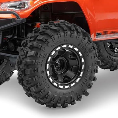 1.0" Beadlock Aluminum Wheels and 51mm Soft Rubber Tires | for SCX24, TRX4M, Ascent 18, FCX24, 1/18 1/24 RC Crawler, 7mm Hex, 0mm Offset, with Foam Inserts, (Black 101) - color: Black 101
