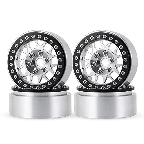 MOHERO Aluminum 1.9'' Alloy Beadlock Wheel Rims for 1/10 RC Axial SCX10 SCX10-II SCX10-III TRX4 CC01 D90 TRX4 Crawler Car Pack of 4 (Silver+Black) - color: Silver+black