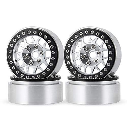 MOHERO Aluminum 1.9'' Alloy Beadlock Wheel Rims for 1/10 RC Axial SCX10 SCX10-II SCX10-III TRX4 CC01 D90 TRX4 Crawler Car Pack of 4 (Silver+Black) - color: Silver+black