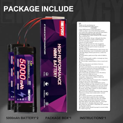 7.2V RC NiMH Battery 5000mAh Capacity Rechargeable 6-Cell Flat Battery Pack with TMY Plug(2 Packs) - color: 7.2V-2