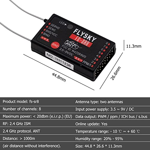 Flysky FS-SR8 Receiver, 2.4GHz 8 Channel Remote Control Receiver Compatible with Flysky FS-ST8 RC Transmitter for RC Cars, Boats and Helicopters (FS-SR8 Receiver) - style: FS-SR8 Receiver