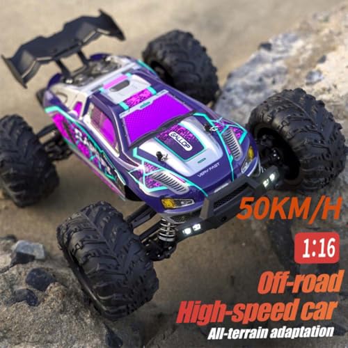 Fast RC Cars for Adults, 1:16 31mph RC Cars, 4WD All Terrain Off-Road, 2.4GHz RC Monster Truck Remote Control, Rechargeable Battery, Gifts for Adults, Purple(3 Batteries) - color: 16101,3 Batteries(purple)