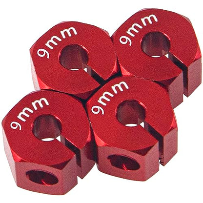Aluminum Alloy 12mm Wheel Hex Hub Drive Adapters with Pins Screws Compatible with Axial SCX10 HSP HPI Tamiya Redcat 1/10 RC Crawler Car (9mm, Red) - color: Red, size: 9mm