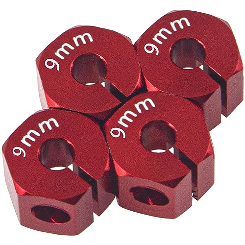 Aluminum Alloy 12mm Wheel Hex Hub Drive Adapters with Pins Screws Compatible with Axial SCX10 HSP HPI Tamiya Redcat 1/10 RC Crawler Car (9mm, Red) - color: Red, size: 9mm