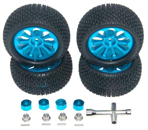 Wheel Rim Tire Compatible with 1/14 1/16 MJX Hyper Go Wltoys Upgrade 16207 16208 14210 Rc Car Aluminum Alloy 12mm Hex Adapter Part(Blue) - color: Blue