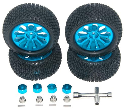 Wheel Rim Tire Compatible with 1/14 1/16 MJX Hyper Go Wltoys Upgrade 16207 16208 14210 Rc Car Aluminum Alloy 12mm Hex Adapter Part(Blue) - color: Blue