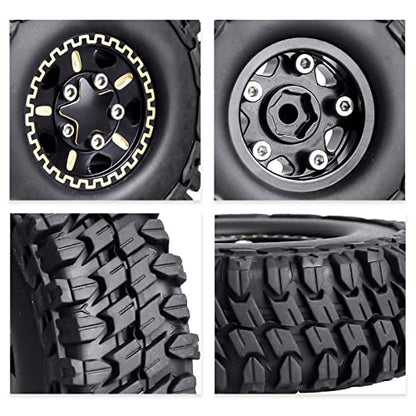 HobbyPark Brass 1.0 Beadlock Wheels and Tires for TRX4M Upgrades Axial SCX24 1/24 RC Crawler Replacement Parts, Set of 4 (Type D) - style: Type D