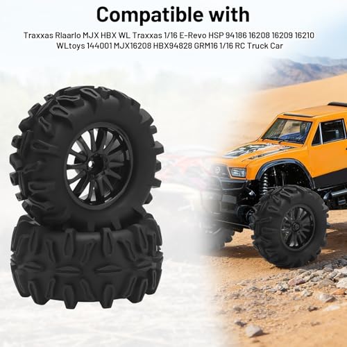 RC Car Tires and Wheels, daitoku 12mm Hex RC Truck Tires for TRAXXAS Rlaarlo 1/16 E-Revo HSP 94186 16208 16209 16210 WLtoys 144001 MJX16208 HBX94828 GRM16 1/16 RC Truck